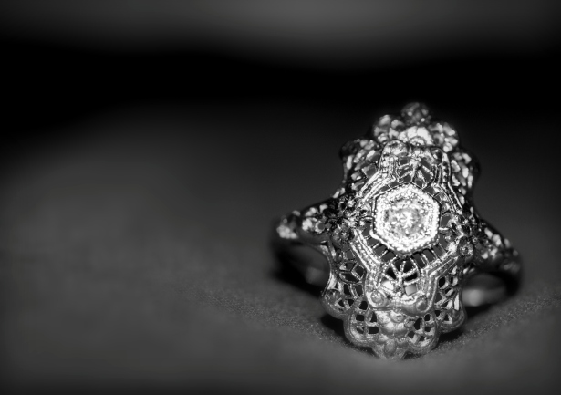 Heirloom ring, diamond & white gold.